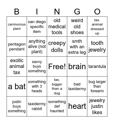 oddities fair bingo Card