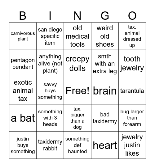 oddities fair bingo Card