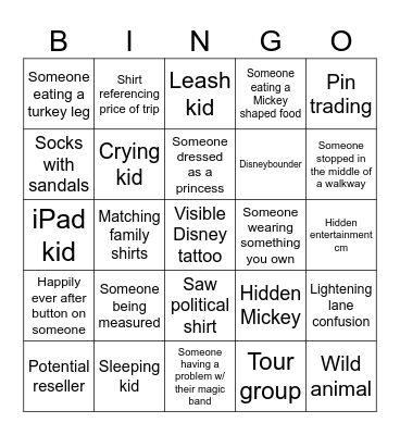Walt Disney World Bingo Card