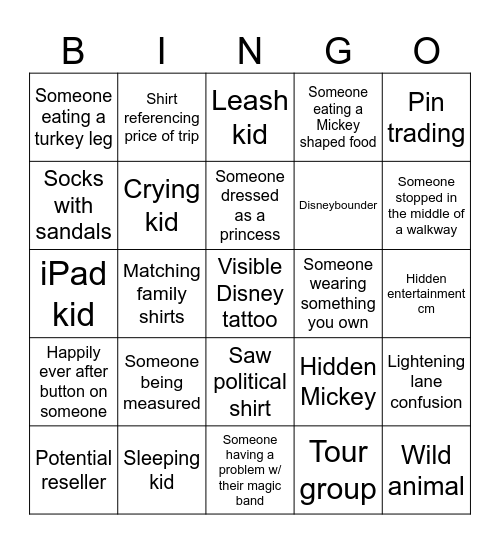 Walt Disney World Bingo Card