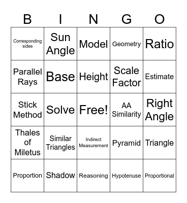 Similar Triangles Bingo Card