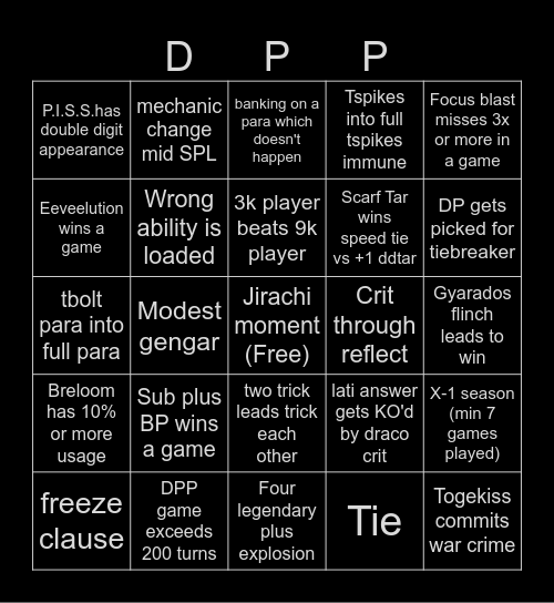DPP Bingo Card