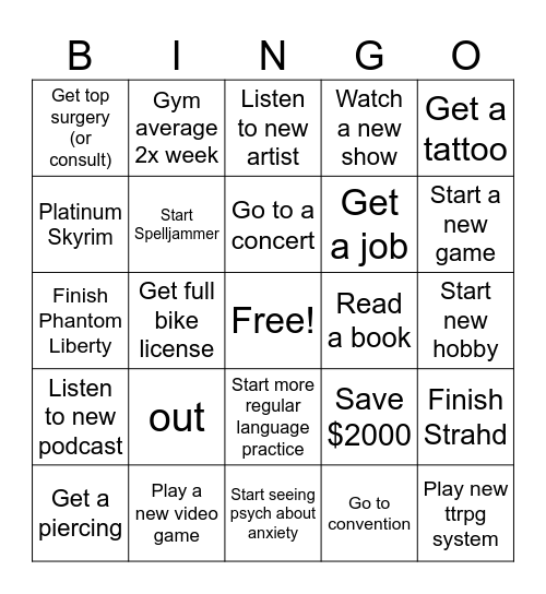 2026 Goals Bingo Card