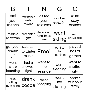 what did I do this winter Bingo Card
