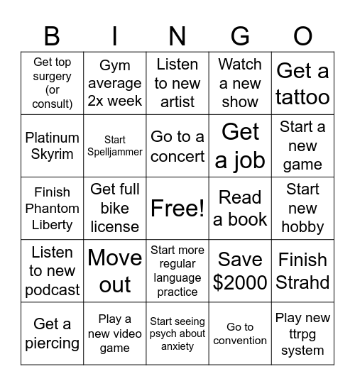 2026 Goals Bingo Card