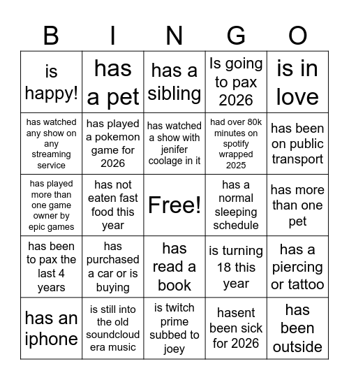 Le Bingo Card