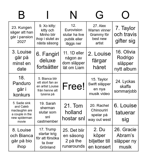 My 2026 bingo card Bingo Card
