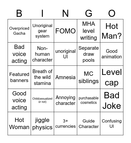 Gacha Bingo Card