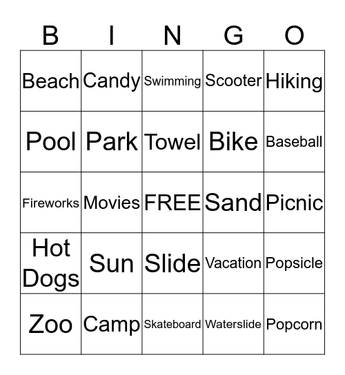 SUMMERTIME Bingo Card