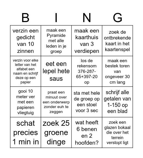 Het Levend Bingo spel Bingo Card