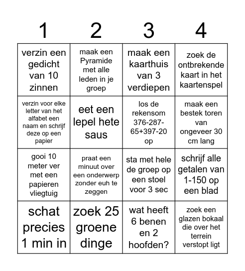 Het Levend Bingo spel Bingo Card