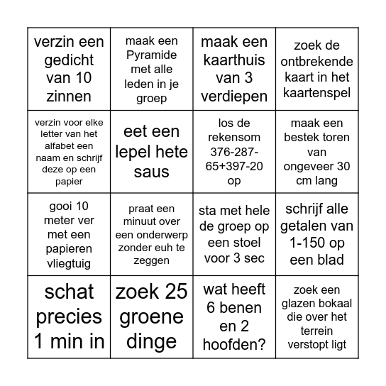 Het Levend Bingo spel Bingo Card