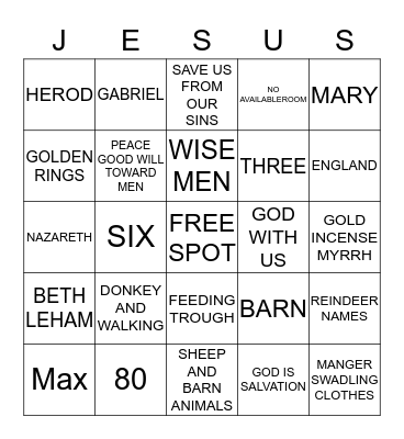 CHRISTMAS 2016 Bingo Card