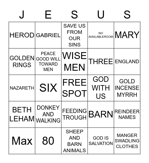 CHRISTMAS 2016 Bingo Card