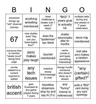 ASAPJOEY 7 YEARS BINGO Card