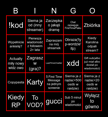 First Time Message Bingo Card