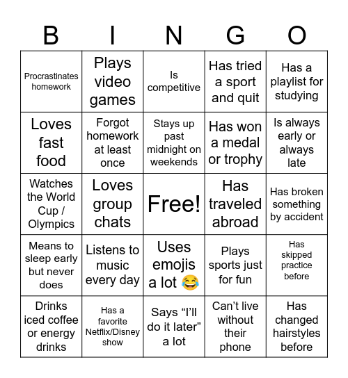 Untitled Bingo Card