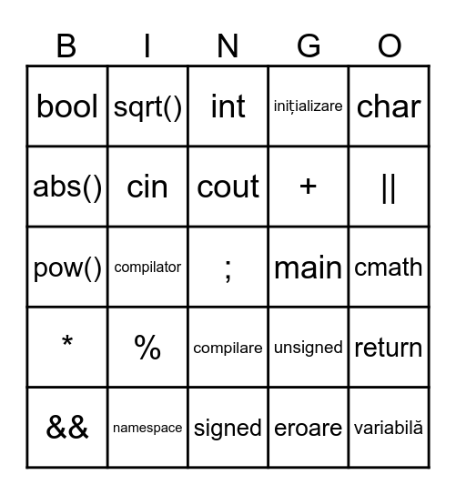 termeni baze de programare Bingo Card
