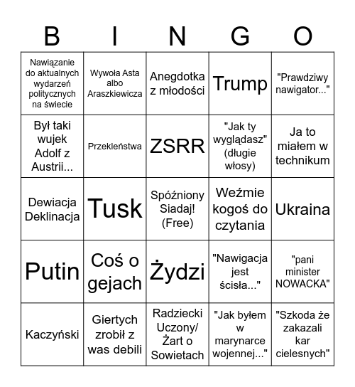 Stafiej Bingo Card