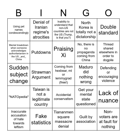 Tankie bingo Card