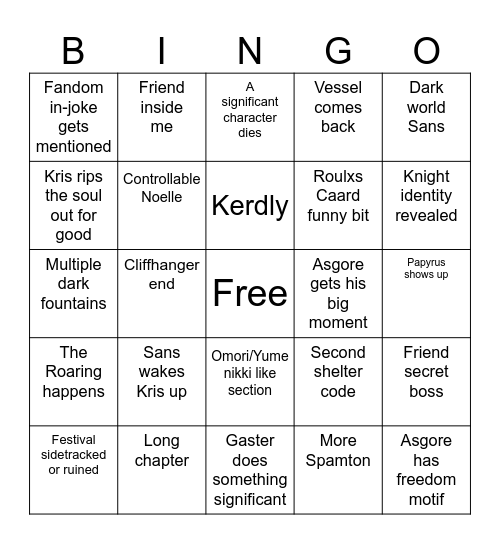 Deltarune Chapter 5 bingo board Bingo Card