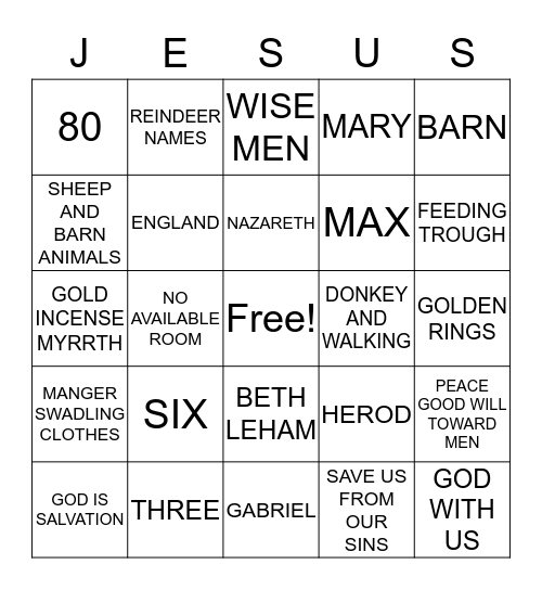 CHRISTMAS 2016 Bingo Card