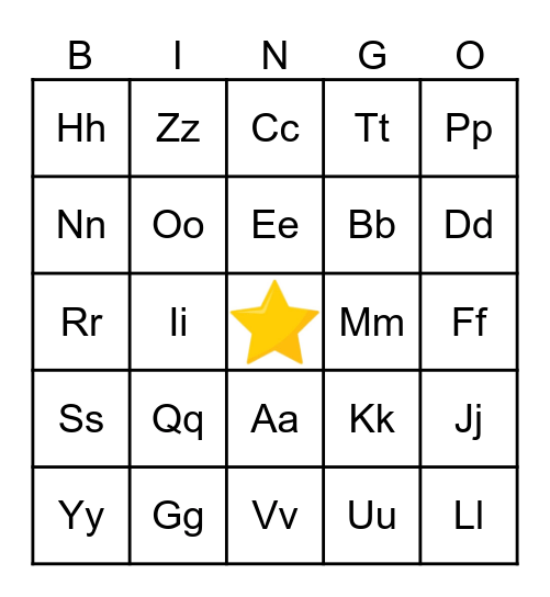 Alphabet Bingo Card