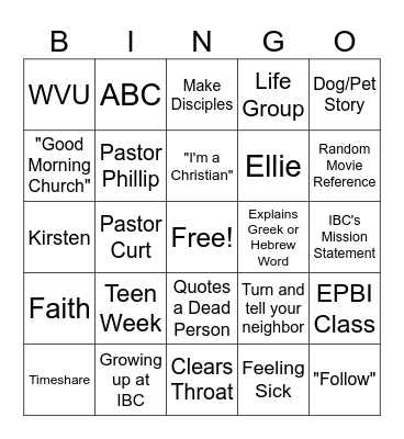 Sermon Bingo Card