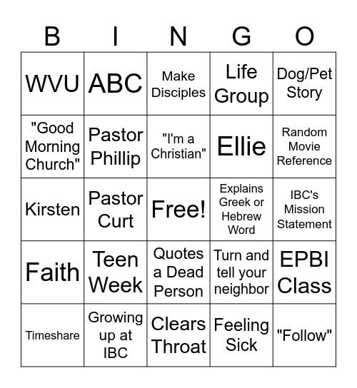 Sermon Bingo Card