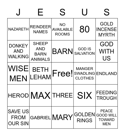 CHRISTMAS 2016 Bingo Card