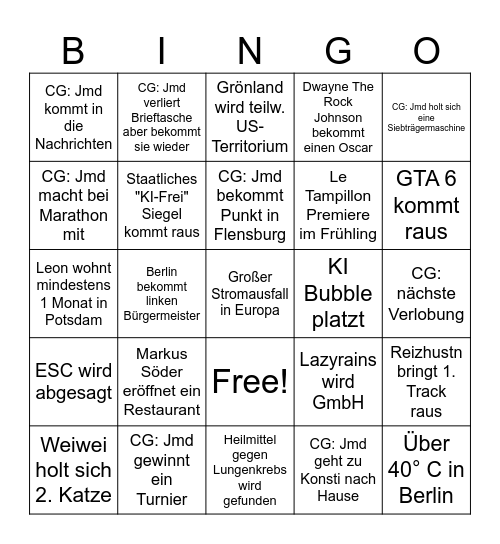 CG Bingo Card