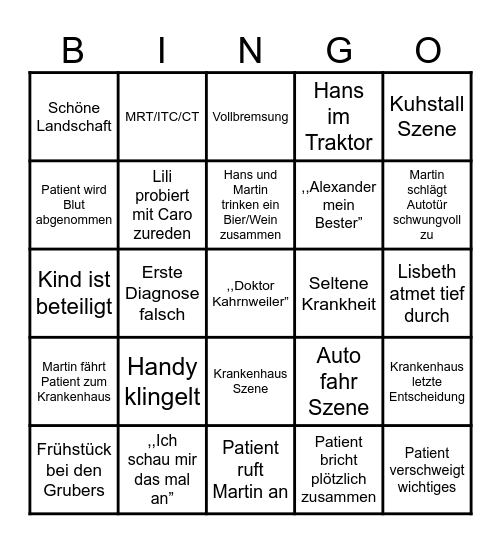 Bergdoktor Bingo Card