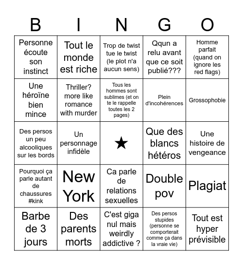 Frieda McFadden Bingo Card