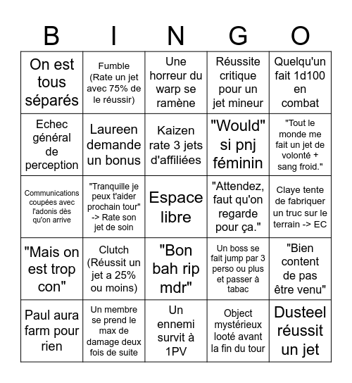L'expédition Bingo Card