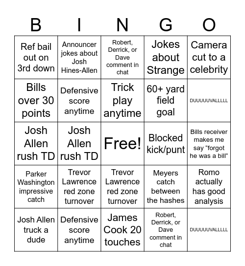 Wild Card Bingo Card