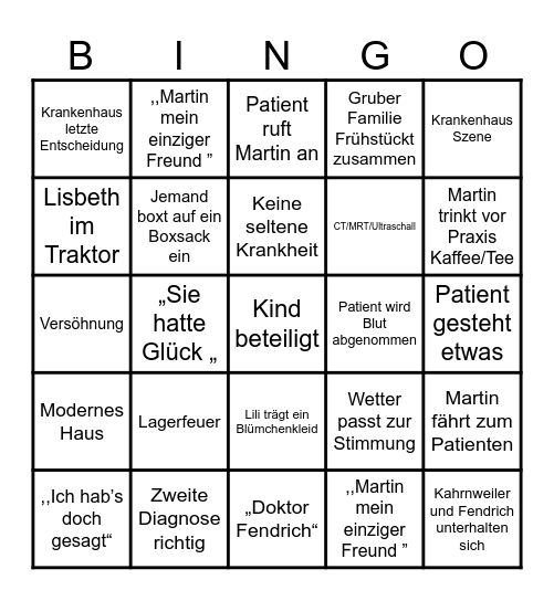 Bergdoktor Bingo Card