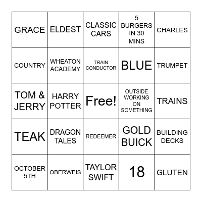 E & E BINGO Card