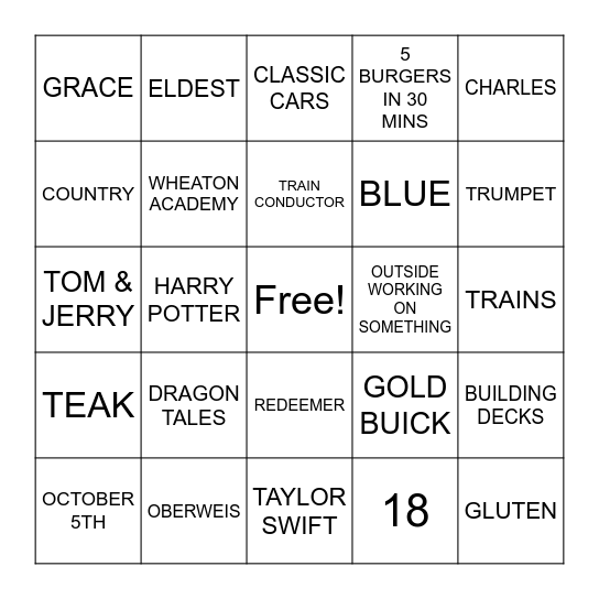 E & E BINGO Card