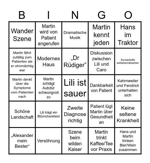 Bergdoktor Bingo Card
