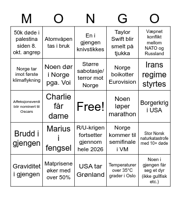 2026 Bingo Card