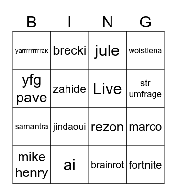 Untitled Bingo Card