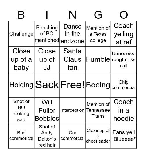 Texans Bangles Bingo Card