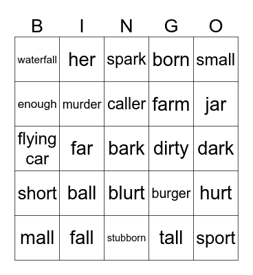ar or ir er ur all Bingo Card