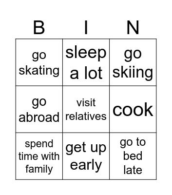 Winter holidays Bingo Card