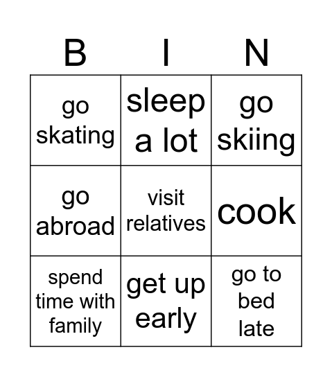 Winter holidays Bingo Card