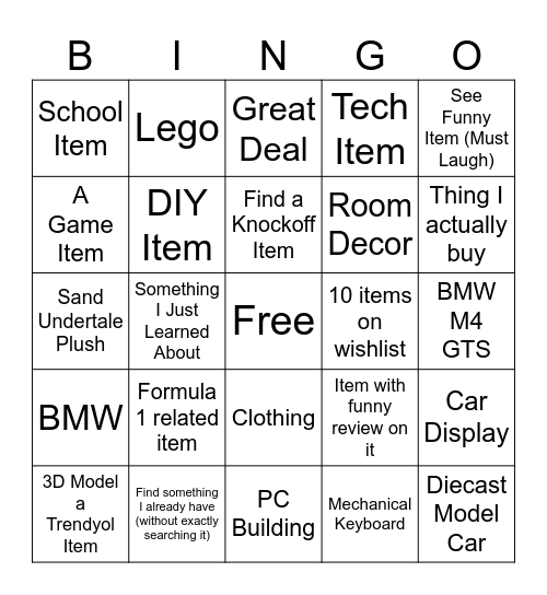 Trendyol Wishlist Bingo Card