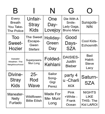 Music Bingo Card