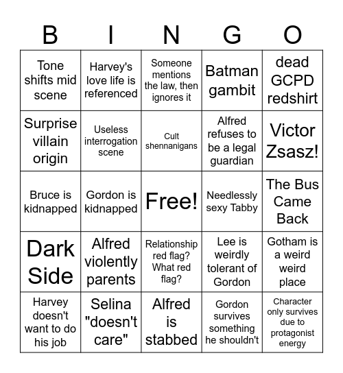 Season 2 Gotham Bingo Card