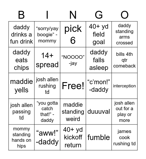 bills @ jags Bingo Card