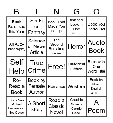 Reading Bingo Card